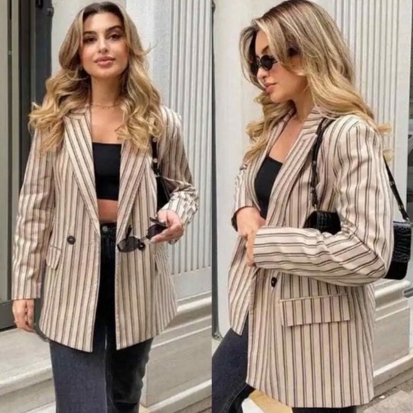Zara Blogger Fav Double Breasted Striped Blazer - L - Picture 4 of 11
